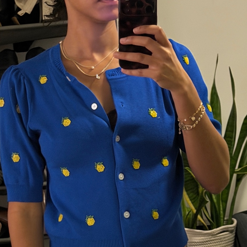 Blue  Cardigan with yellow Lemons